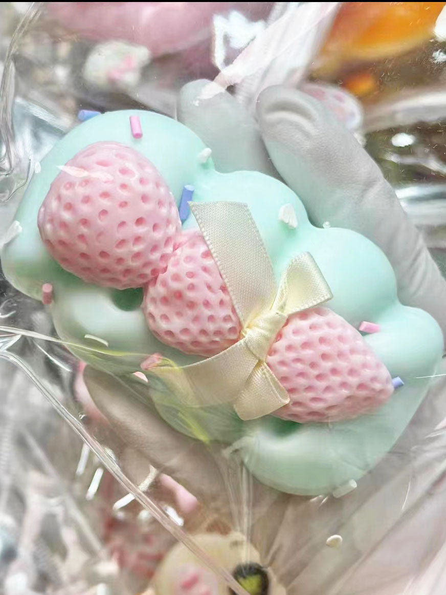 Handmade Silicone Macaron Strawberry Cream Bar Stress Relief Squishy Toy
