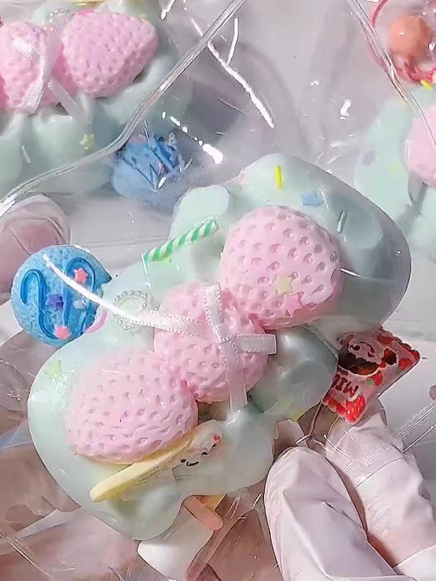 Handmade Silicone Macaron Strawberry Cream Bar Stress Relief Squishy Toy
