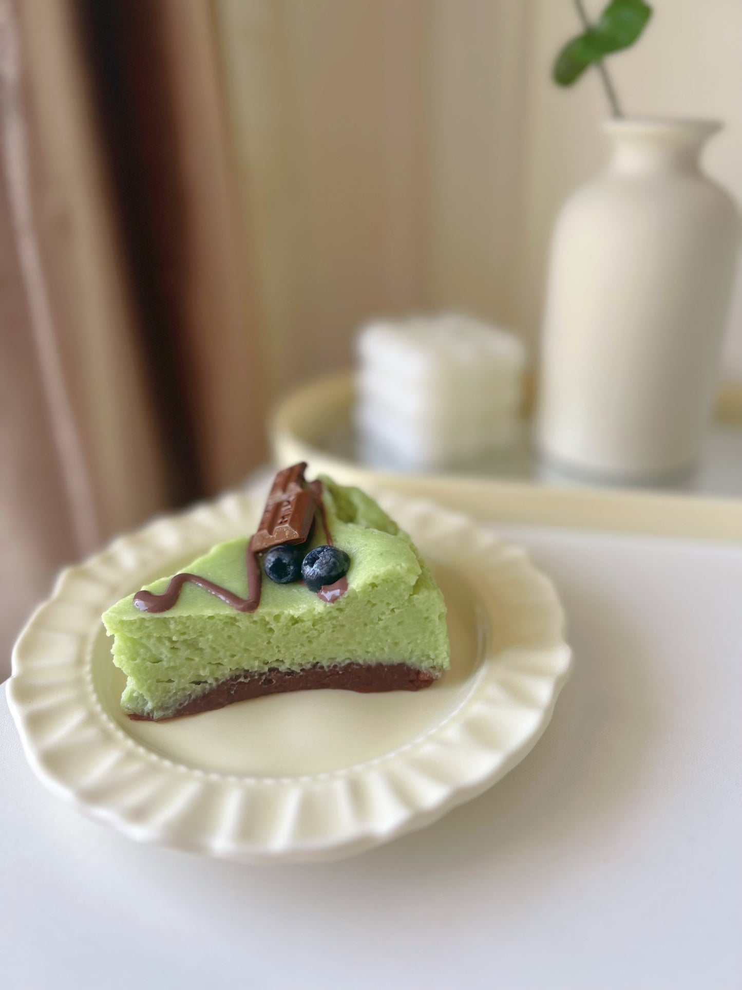 Handmade Silicone Matcha Basque Cake Stress Relief Squishy Toy