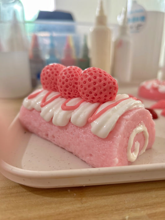 Handmade Silicone Strawberry swiss roll  Stress Relief Squishy Toy