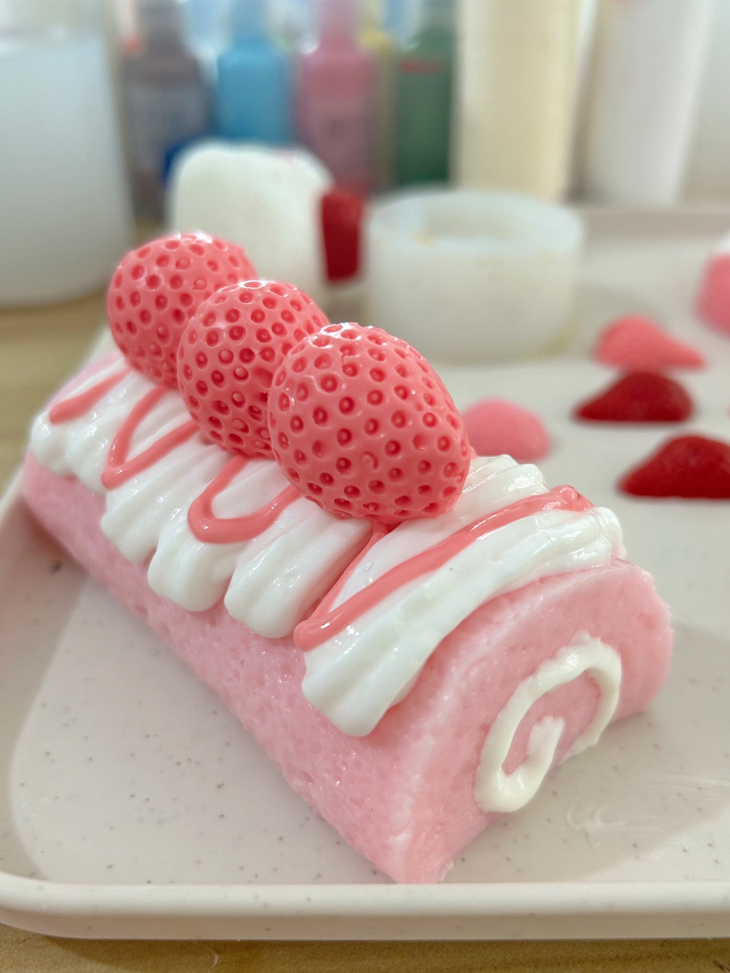 Handmade Silicone Strawberry swiss roll  Stress Relief Squishy Toy