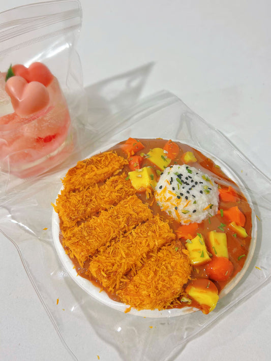 Rice with chicken chop curry  Handmade Silicone  Stress Relief Squishy Toy